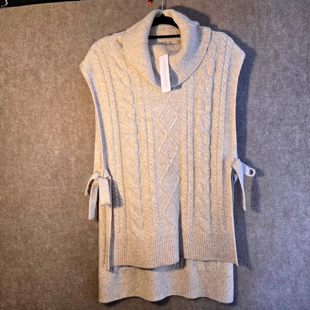 Soft Surroundings‎ Aviemore Sweater Poncho Heather Oatmeal Cable Knit L/XL